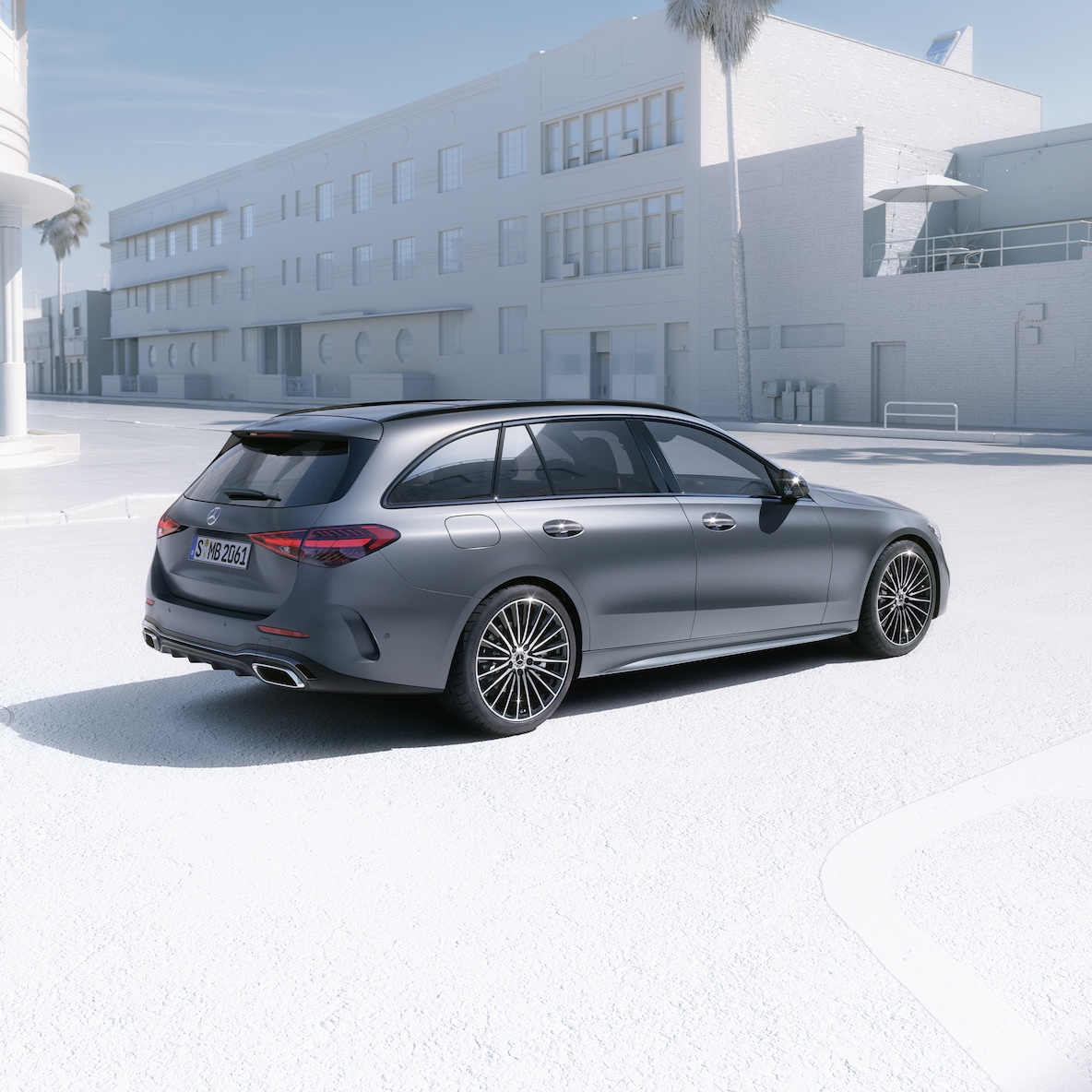 後軸轉向功能示意圖，例如停車時。