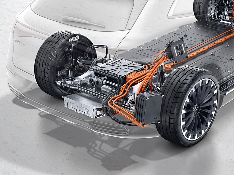 全新 Mercedes-Benz EQE 運動休旅車的 4MATIC 全輪驅動。