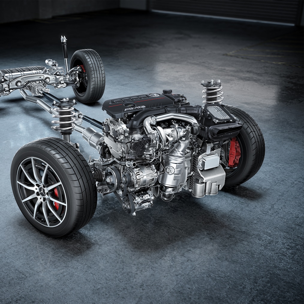 Mercedes-AMG GLB 35 4MATIC 的底盤和傳動系統。