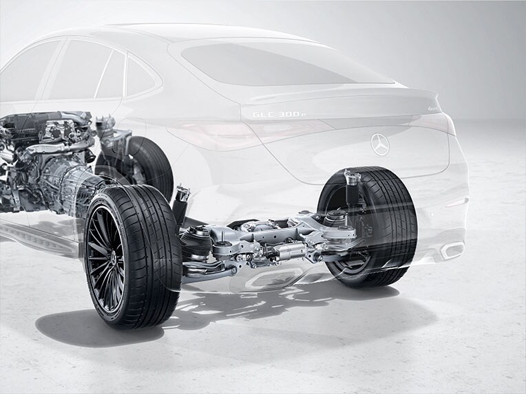 全新 Mercedes-Benz GLC 轎跑車的後軸轉向。