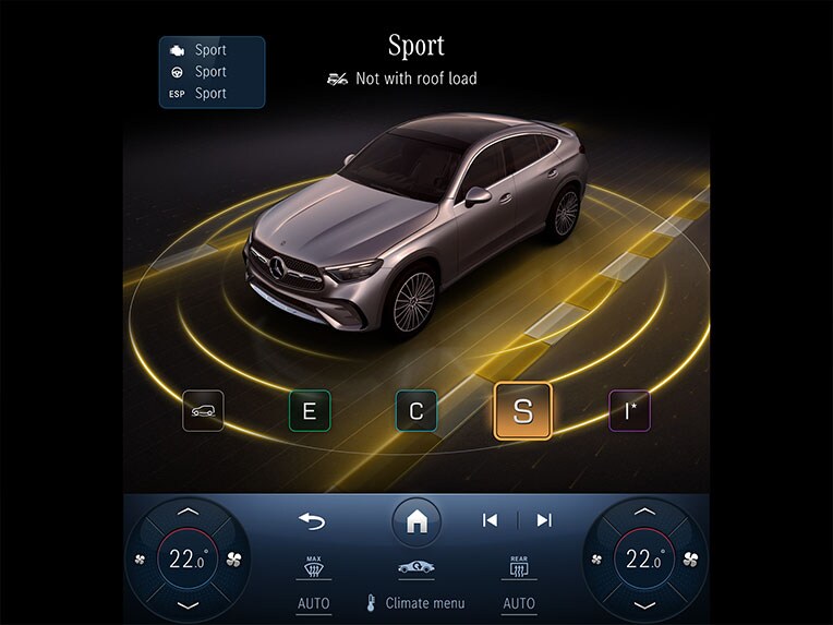 Mercedes-Benz GLC 轎跑車的 DYNAMIC SELECT 控制鍵駕駛程式。