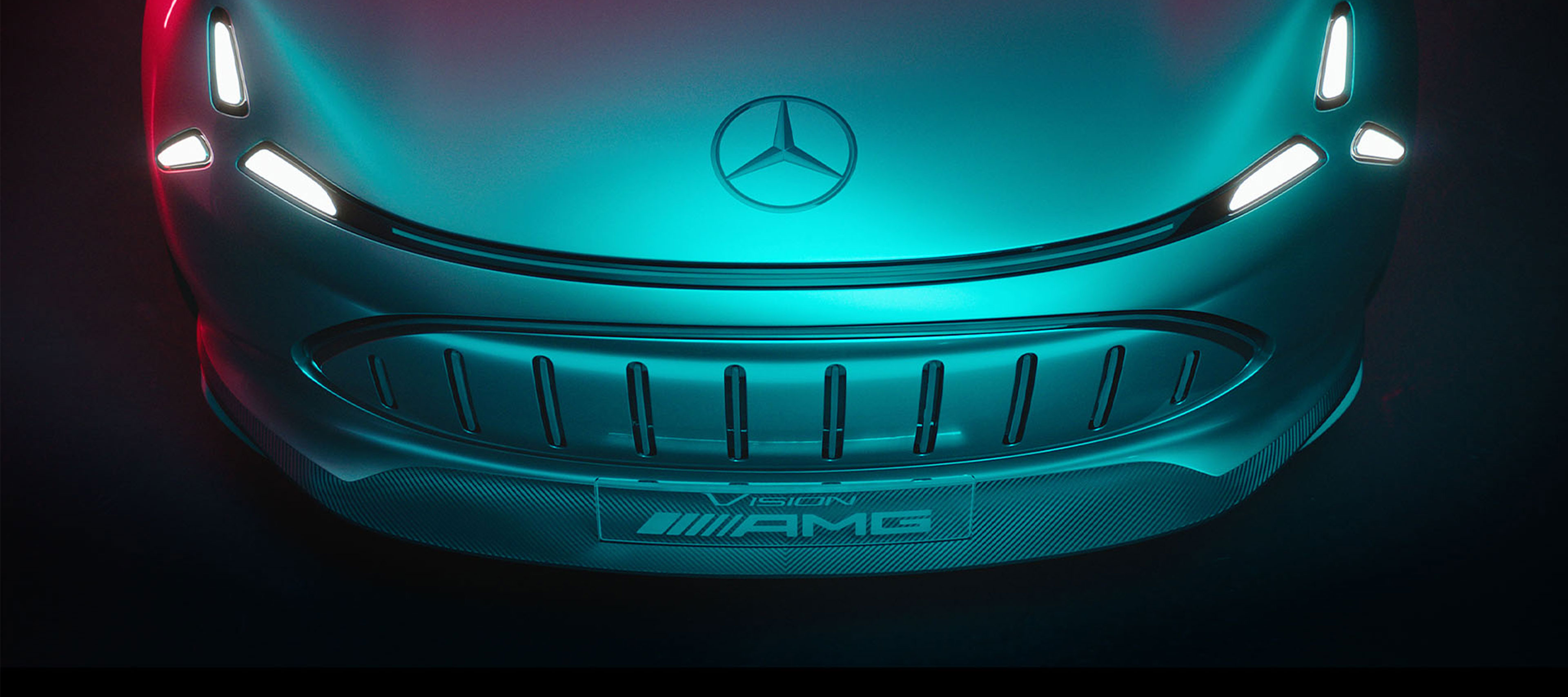 AMG E PERFORMANCE 混合動力車和純電動車型 | Mercedes-AMG Vision AMG 車輛的車頭細部圖。