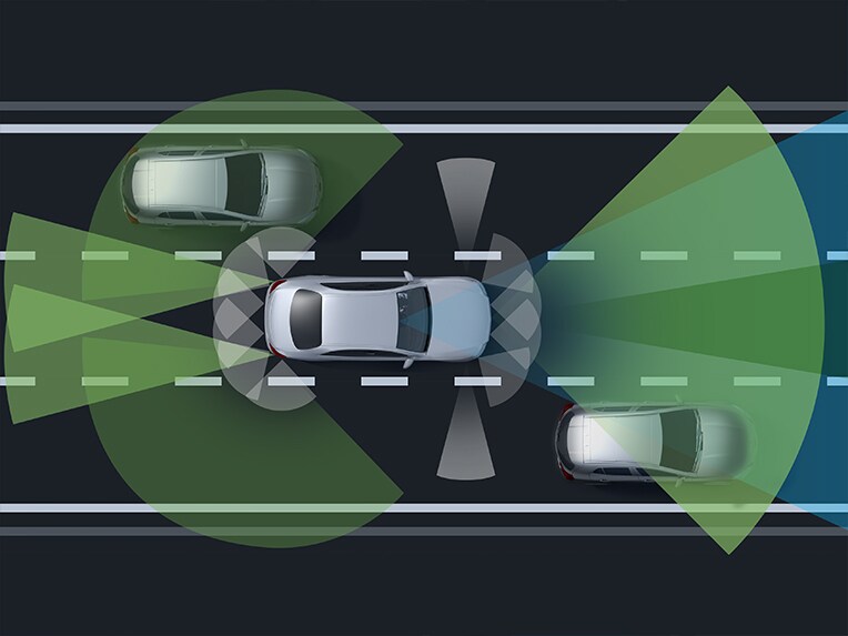 Mercedes-Maybach EQS 運動休旅車駕駛員顯示器上的 Plus 版駕駛輔助套件顯示。