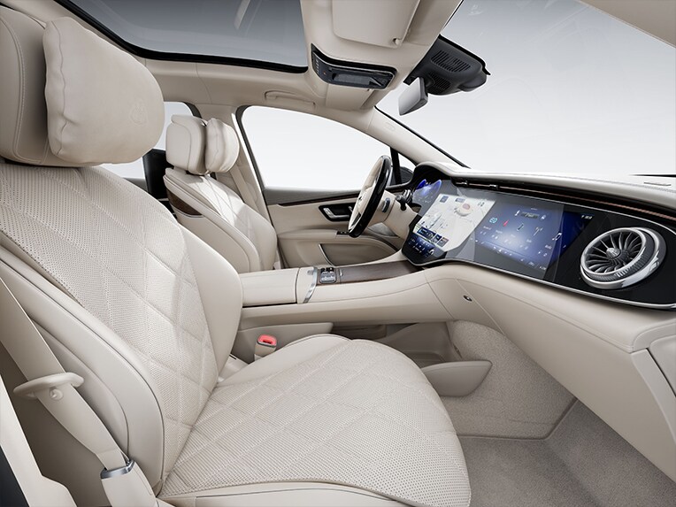 Mercedes-Maybach EQS 運動休旅車車內空間的 MANUFAKTUR 專屬皮革套件。