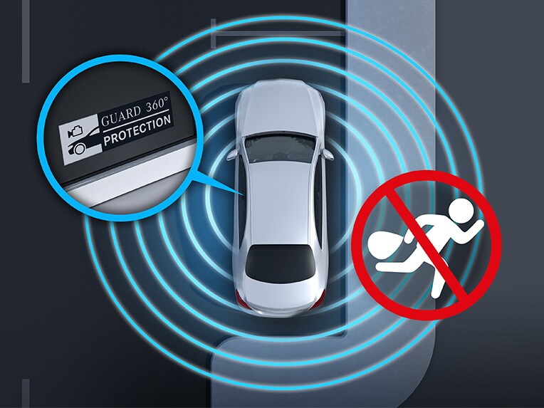 Mercedes-Benz S-Class 轎車中 GUARD 360° 進階汽車保護套件的工作原理。