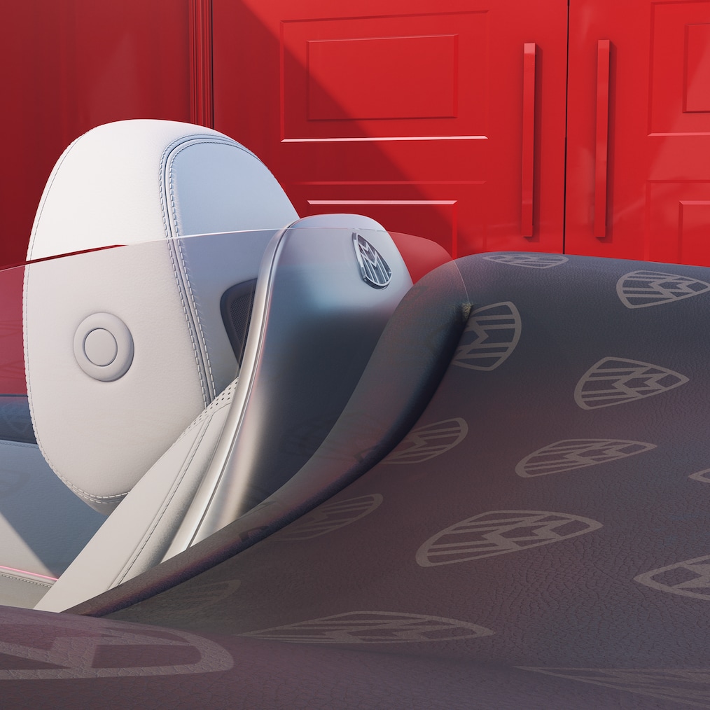 頭枕的側面后視圖，帶有專屬靠背和邁巴赫圖章。