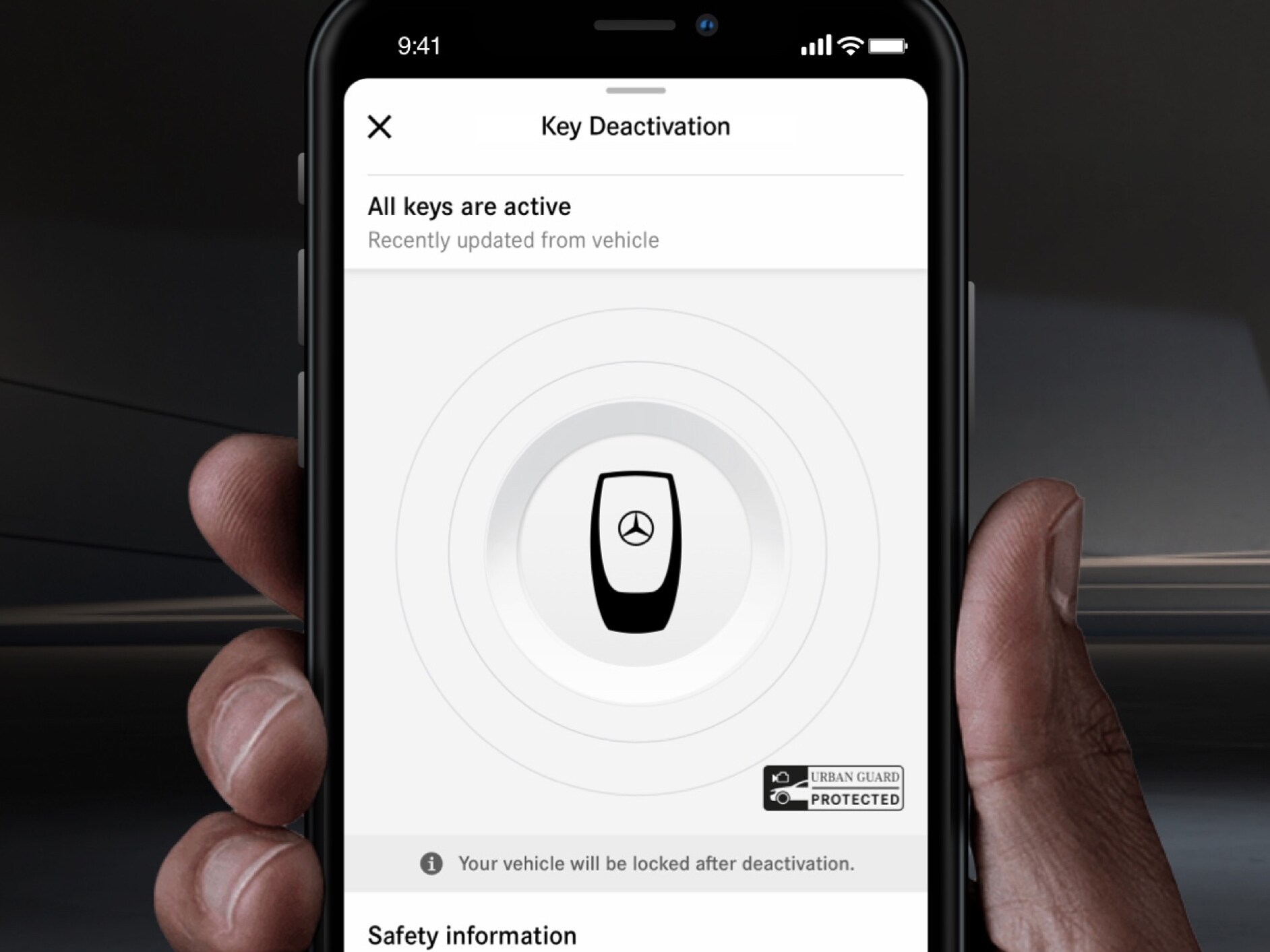 在智慧型手機上顯示鑰匙停用數位增訂的功能表。