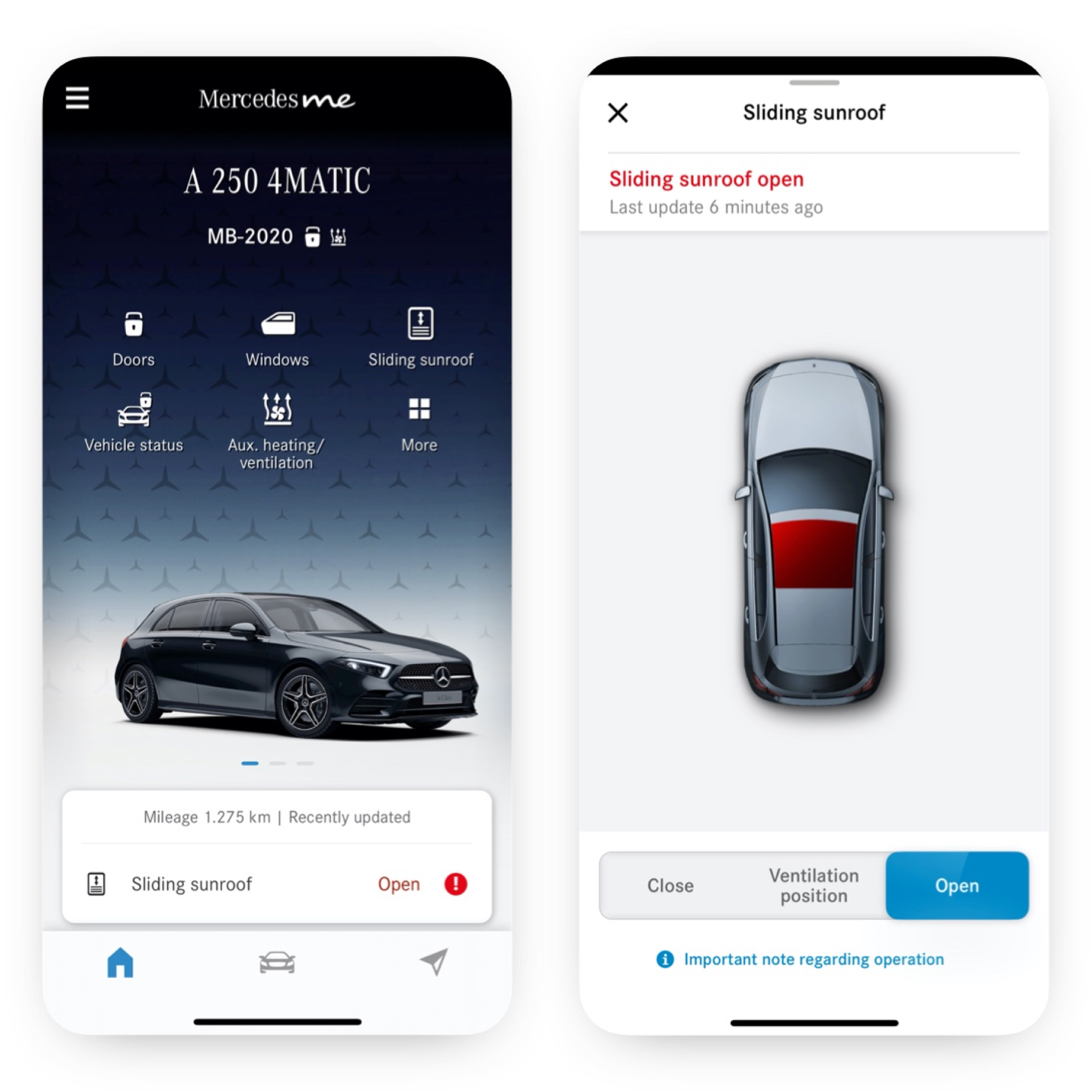 當遠端天窗與車窗啟閉數位增訂偵測到天窗未上鎖時,即在智慧型手機上顯示各種螢幕內容。 當遠端天窗與車窗啟閉數位增訂偵測到天窗未上鎖時,即在智慧型手機上顯示各種螢幕內容。