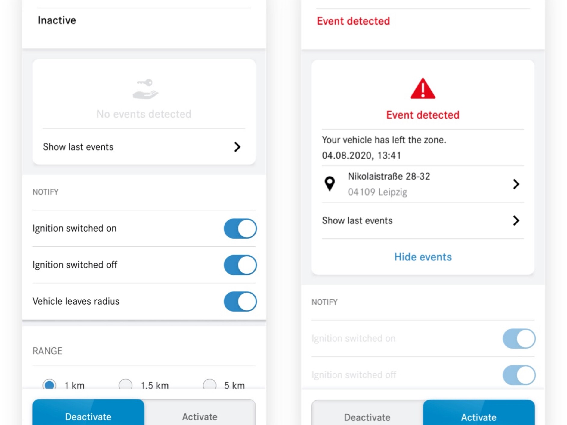 當停車服務模式遠端操控的數位增訂確認到違規時，智慧型手機上即顯示各種螢幕畫面。