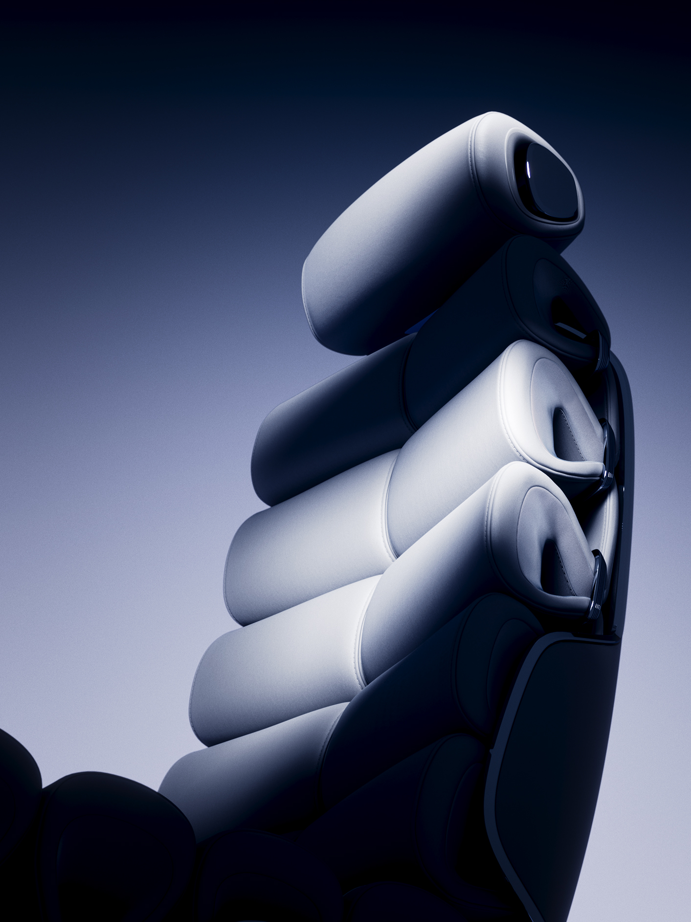 可傾式座椅 | Vision V | Mercedes-Benz Vision V 後座區內的兩個豪華座椅處於躺臥位置。