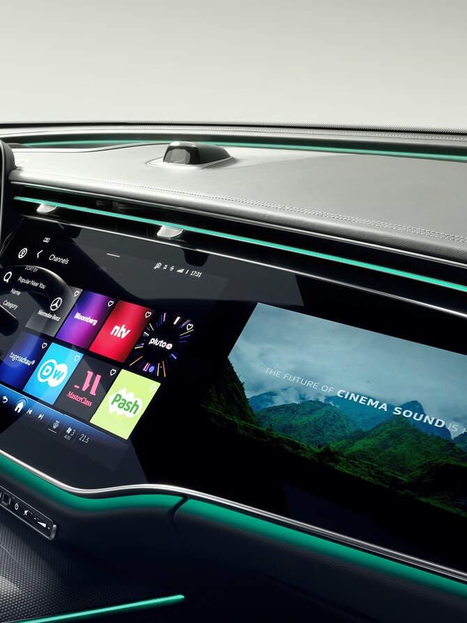 圖二、全新 E-Class 導入全新世代的 MBUX 車載系統，並可選 MBUX Superscreen