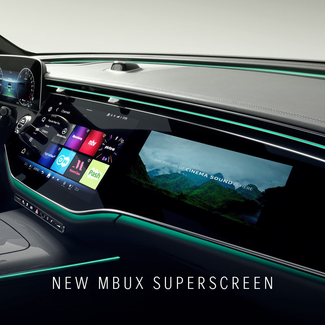圖二、全新 E-Class 導入全新世代的 MBUX 車載系統,並可選 MBUX Superscreen 圖二、全新 E-Class 導入全新世代的 MBUX 車載系統,並可選 MBUX Superscreen