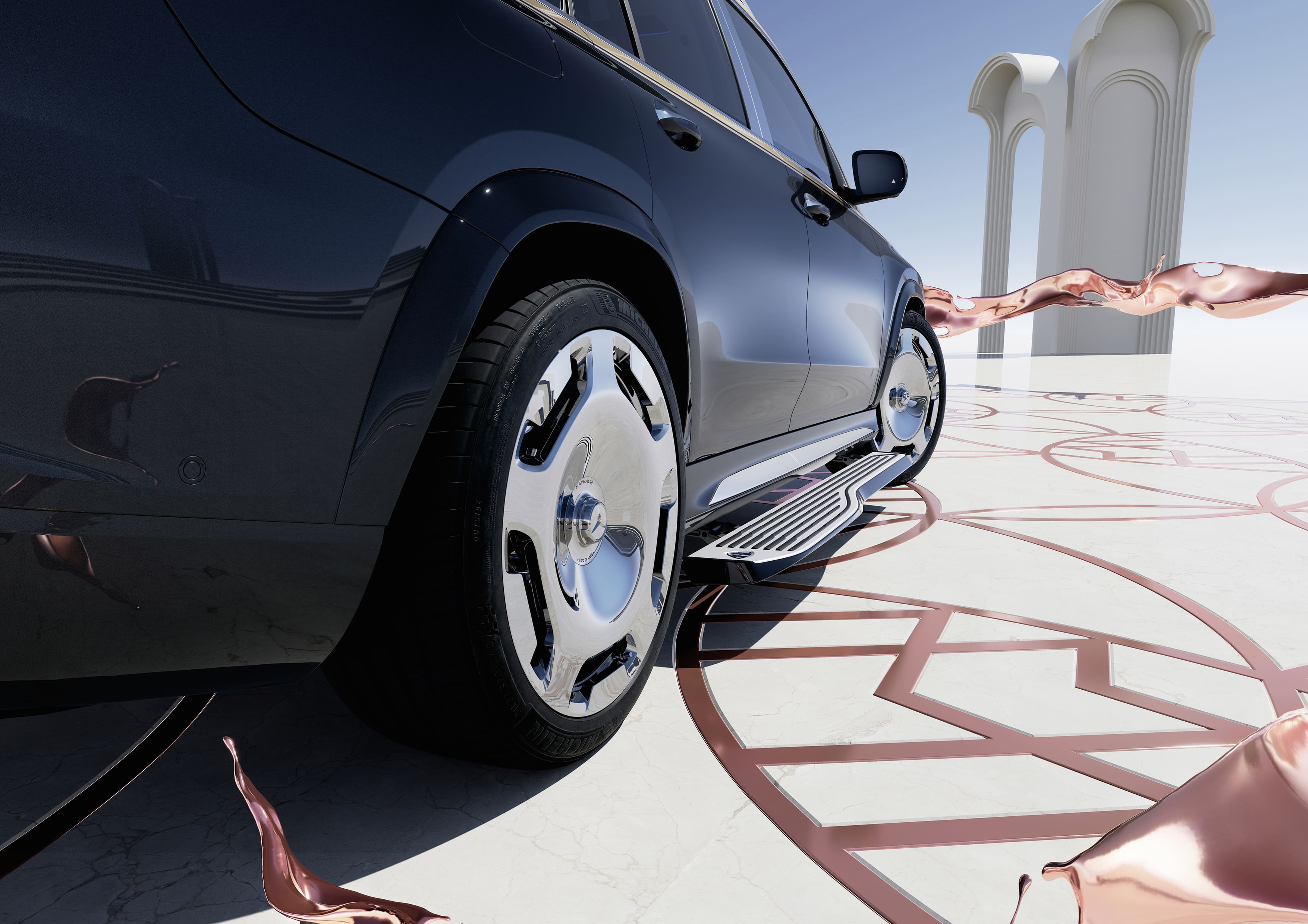 圖七、標配「Oar-blade 船槳」設計的專屬電動升降迎賓車側踏板 圖七、標配「Oar-blade 船槳」設計的專屬電動升降迎賓車側踏板